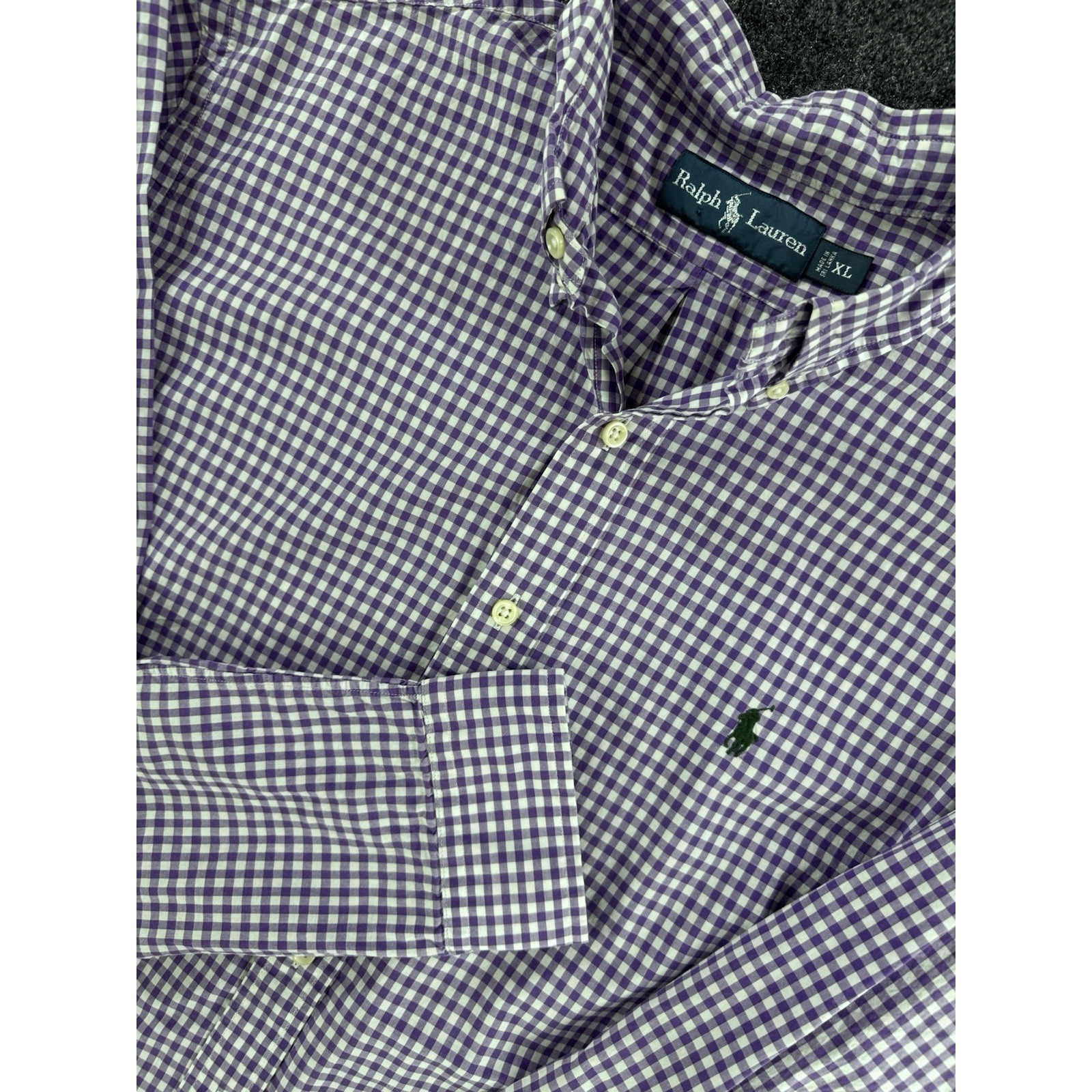 Ralph Lauren Purple White Gingham Button Down Shirt Mens Xl Cotton